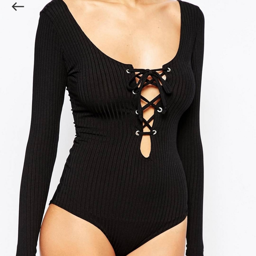 Boohoo Lace Up Rib Bodysuit